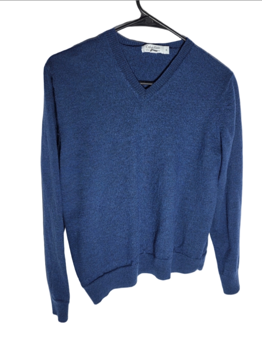 Men's Calvin Klein V-Neck Sweater XL Blue Extra Fine Italian Merino wool fall